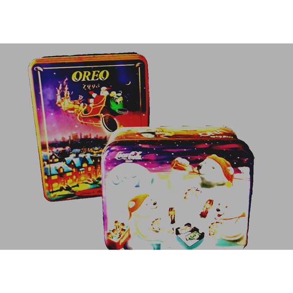 Vintage 1990's Holiday Tins Lot of 2 Coca Cola Bears Uno with Cards & Santa Oreo - Picture 2 of 10